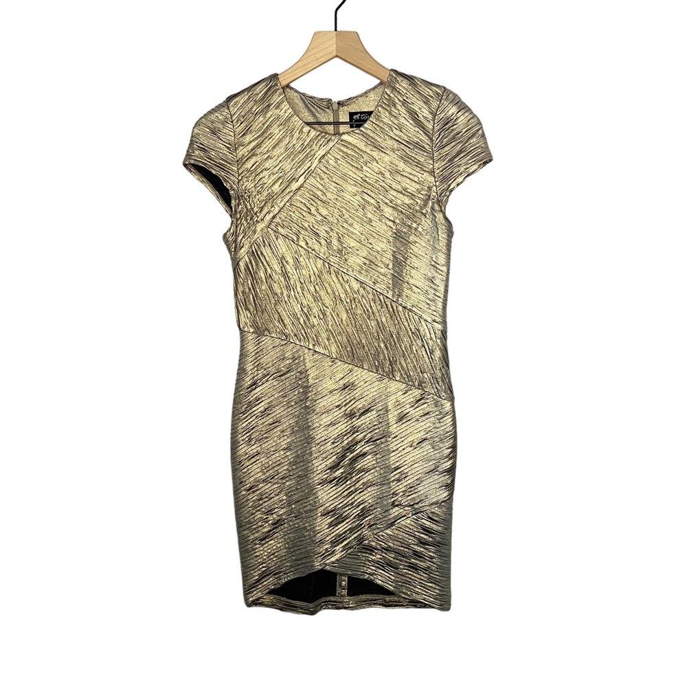 Torn by Ronny Kobo Short Sleeve Metallic Kaitlyn Dress in Gold M - Picture 1 of 8